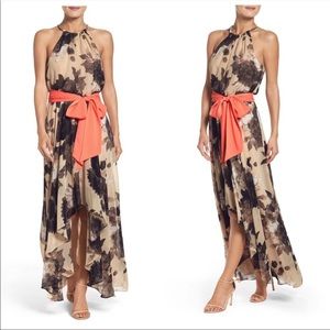 Eliza J Belted Chiffon Floral Print Maxi Dress